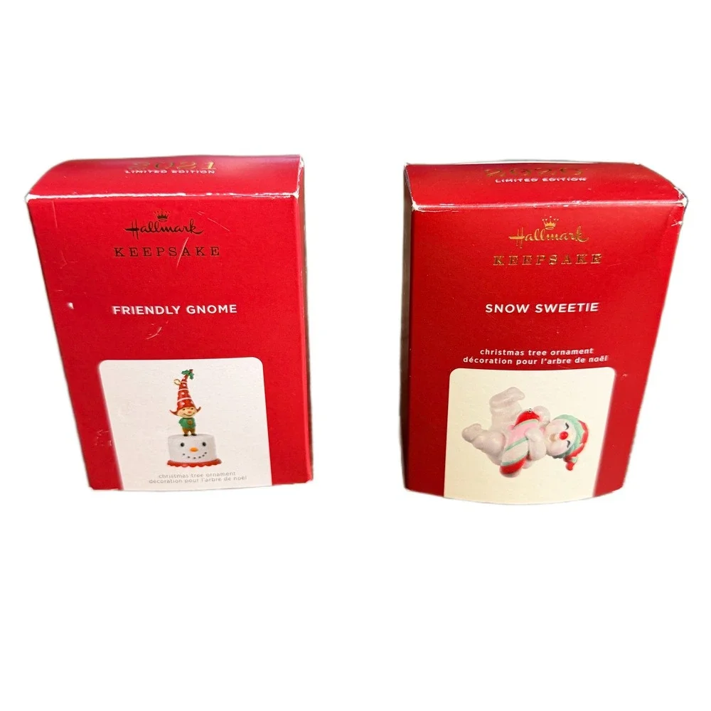 Hallmark Keepsake Ornaments‎ 2021 Friendly Gnome & 2020 Snow Sweetie Set of 2